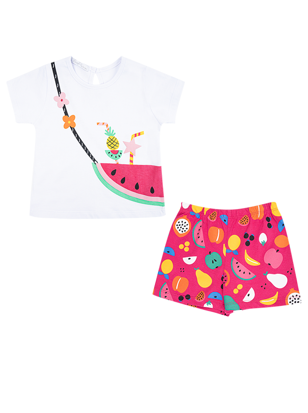 تیشرت و شلوارک دخترانه مدل happy fruits فیورلا
