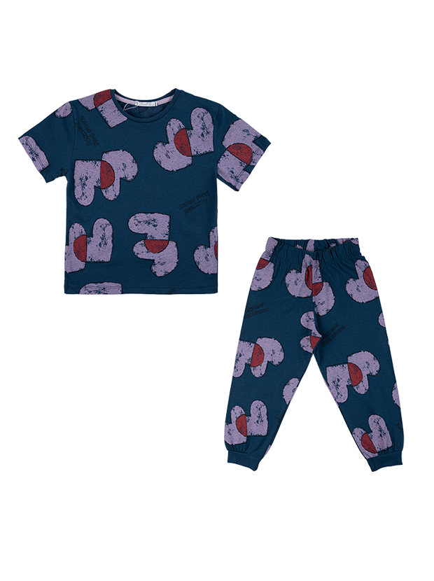 تیشرت و شلواردخترانه مدل قلب بنفش