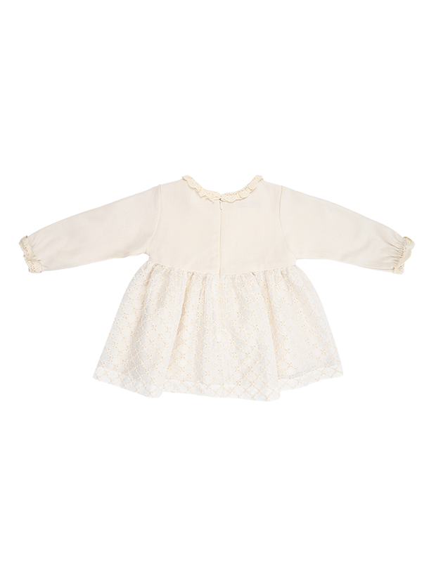 پیراهن دخترانه مدل کرم پرنسسی پاپیونی 3