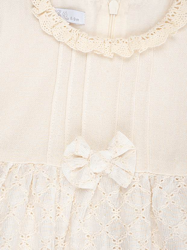 پیراهن دخترانه مدل کرم پرنسسی پاپیونی 6