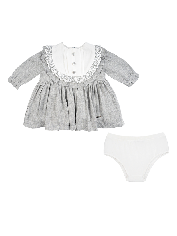 پیراهن دخترانه مدل طوسی پیشبندی 1