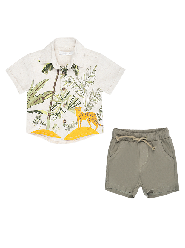 تیشرت و شلوارک پسرانه مدل دنیای سبز ببر 1