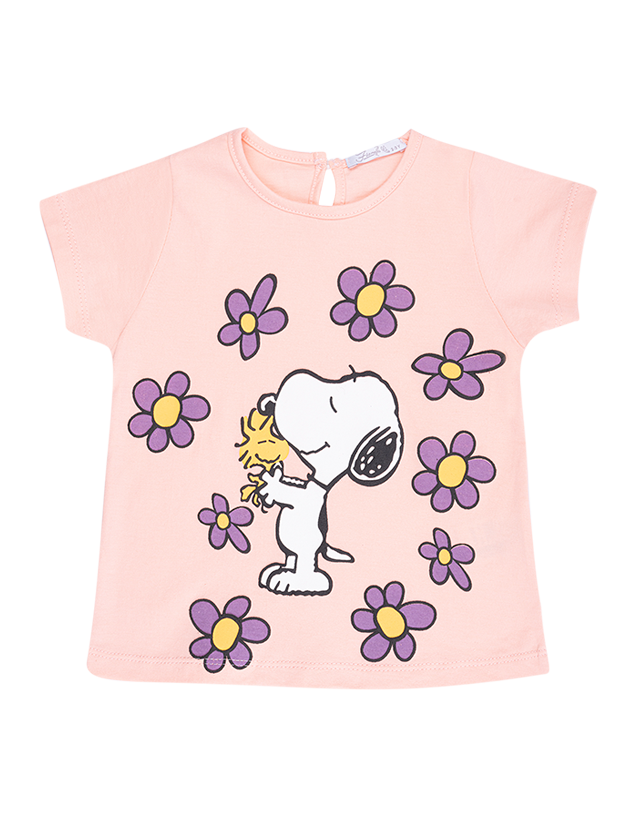 تیشرت دخترانه مدل اسنوپی و گل های بنفش 1