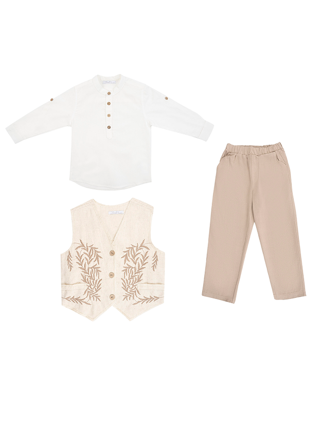 سه تیکه پسرانه نخی مدل جلیقه سنتی 3 1