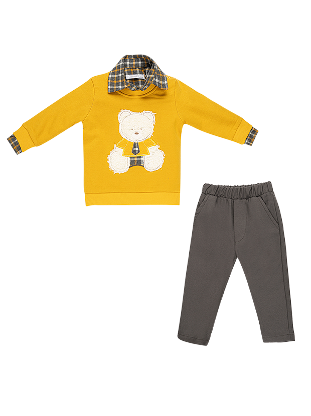 سه تیکه پسرانه مدل تدی زرد  1