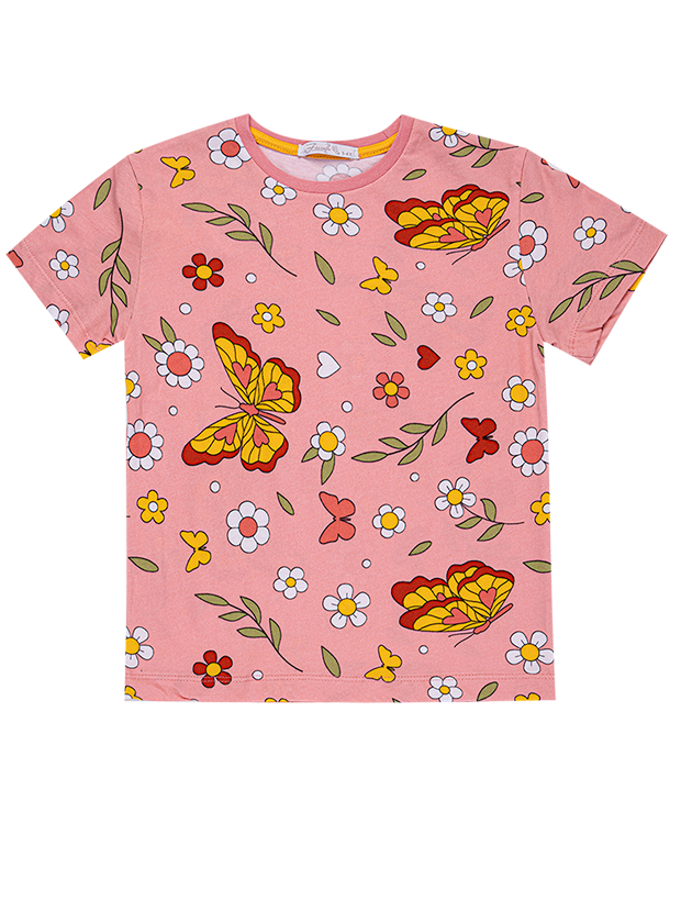 تیشرت و شلوارک دخترانه مدل گل و پروانه صورتی 2