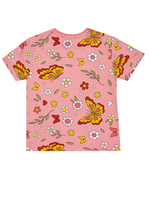 تیشرت و شلوارک دخترانه مدل گل و پروانه صورتی 3