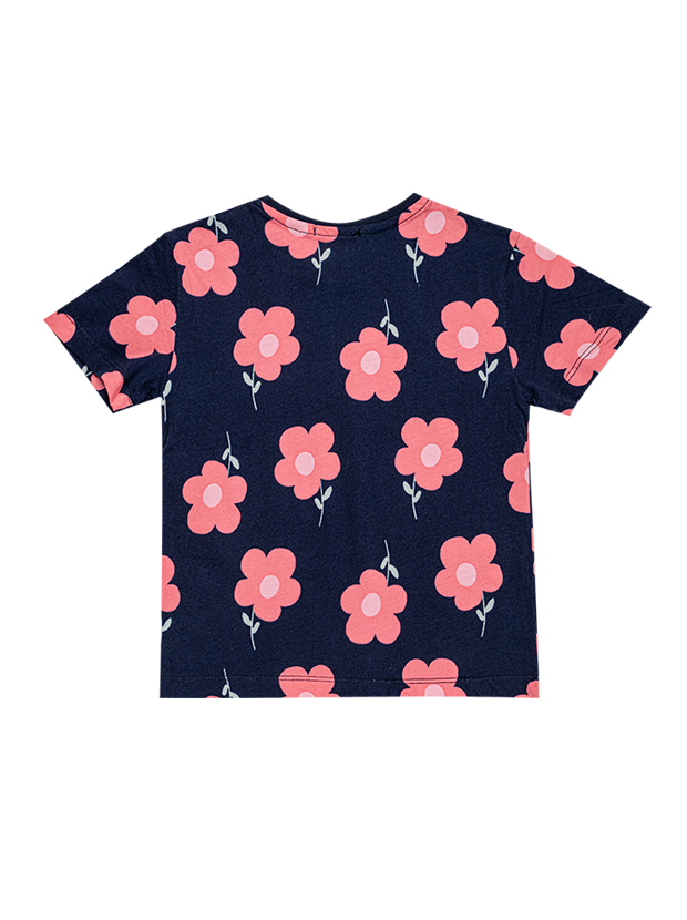 تیشرت و شلوارک دخترانه مدل گل صورتی و سرمه ای  3