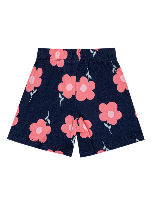 تیشرت و شلوارک دخترانه مدل گل صورتی و سرمه ای  5