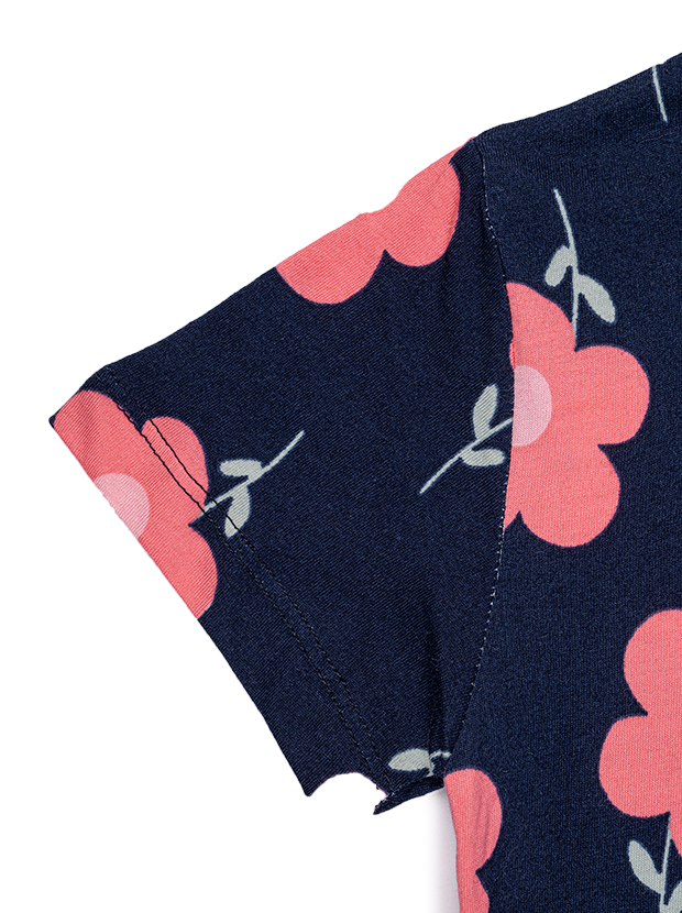 تیشرت و شلوارک دخترانه مدل گل صورتی و سرمه ای  7