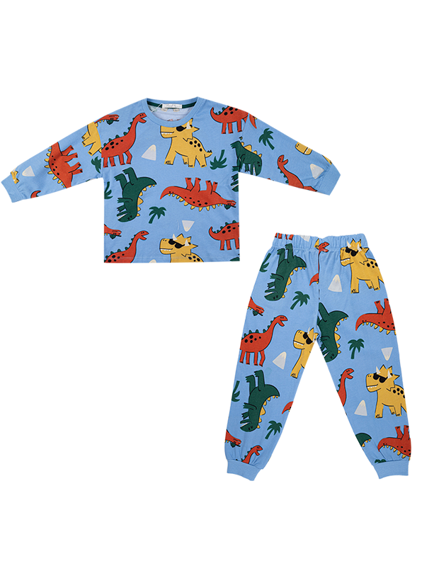 بلوز و شلوار پسرانه مدل دایناسور آبی  1