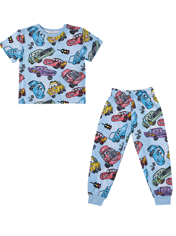 تیشرت و شلوار پسرانه مدل ماشین آبی 1