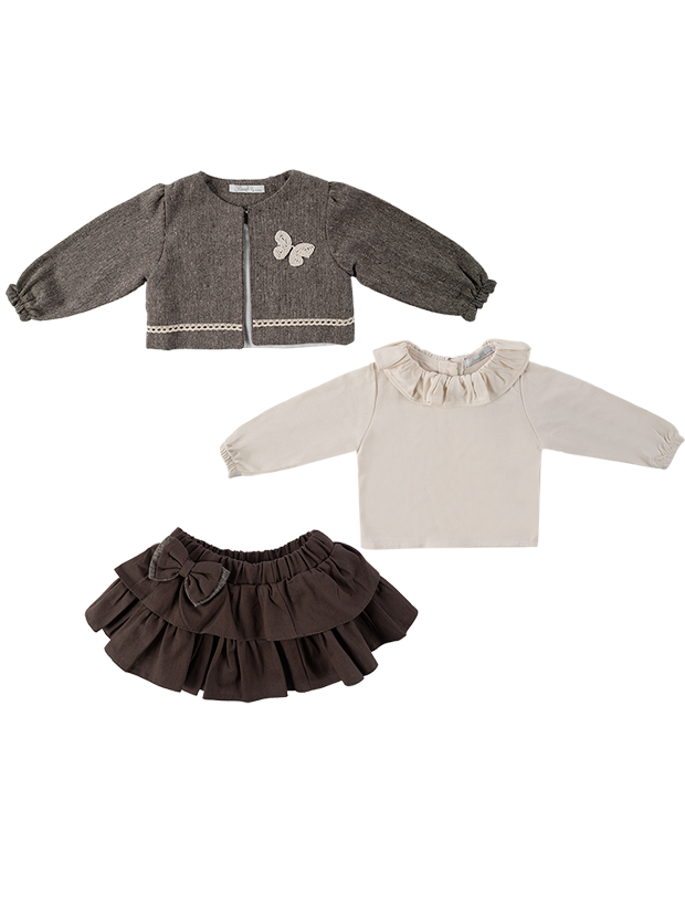 سه تیکه دخترانه مدل پروانه قهوه ای 1