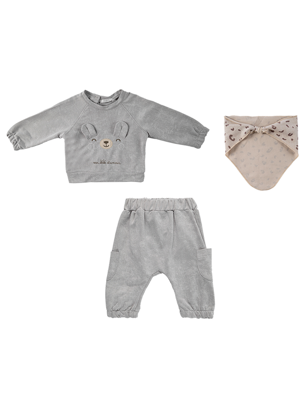 بلوز و شلوار پسرانه مدل خرگوش طوسی 1