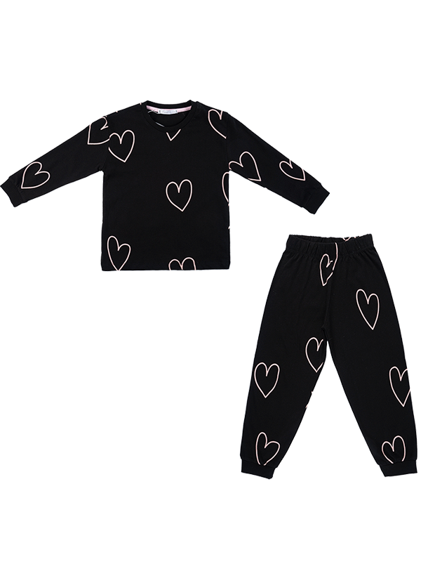 بلوز و شلوار راحتی دخترانه مدل قلب مشکی 1