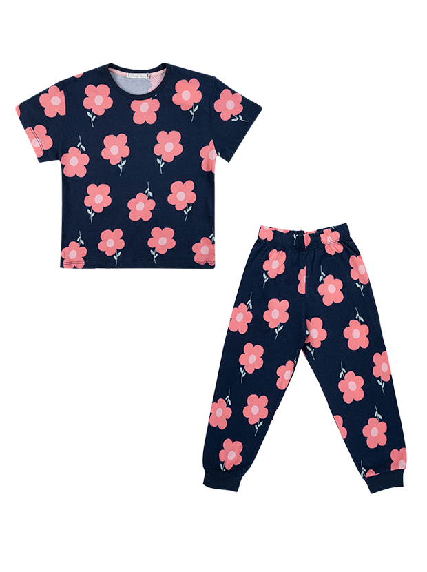 تیشرت و شلوار دخترانه مدل گل صورتی 1