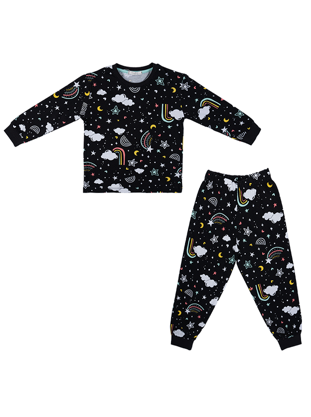 بلوز و شلوار راحتی پسرانه مدل رنگین کمان مشکی 1