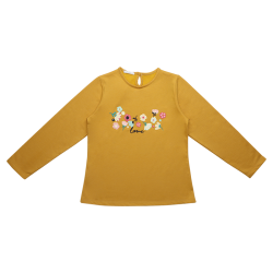 بلوز خردلی دخترانه مدل گل برجسته