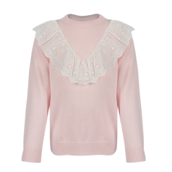 بلوز دخترانه مدل یقه هفت گیپور صورتی 