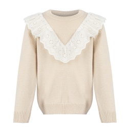 بافت دخترانه مدل یقه هفت گیپورنسکافه ای آیچیلک