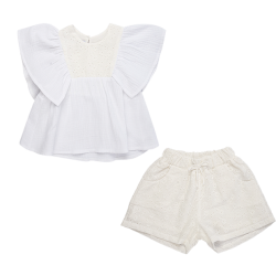 پیراهن و شلوارک دخترانه مدل سفید آنجلا