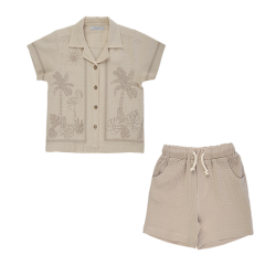 تیشرت و شلوارک پسرانه مدل نخل و فلامینگو 2