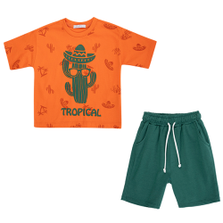 تیشرت و شلوارک پسرانه مدل سبز و نارنجی تابستانی