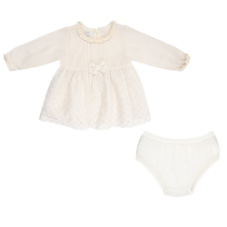 پیراهن و شورت دخترانه مدل کرم پرنسس پاپیون