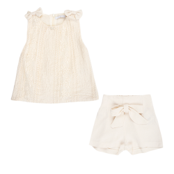 تاپ و شلوارک دخترانه مدل کرم پاپیون دلبر 2