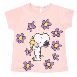 تیشرت دخترانه مدل اسنوپی وگل های بنفش