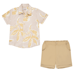 تیشرت و شلوارک پسرانه مدل برگ های انتزاعی