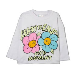 بلوز دخترانه مدل سفید  گل های خوشحال 2