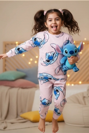 بلوز و شلوار راحتی دخترانه مدل استیچ صورتی