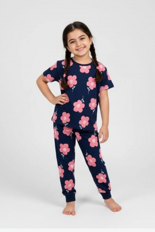 تیشرت و شلوار دخترانه مدل گل صورتی