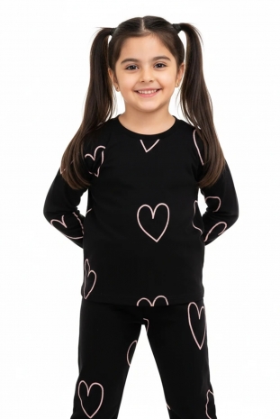 بلوز و شلوار راحتی دخترانه مدل قلب مشکی
