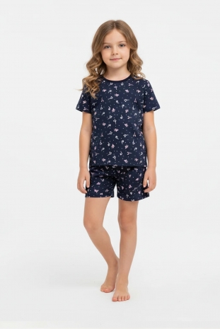 تیشرت و شلوارک دخترانه مدل گل سرمه ای 