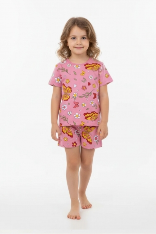 تیشرت و شلوارک دخترانه مدل گل و پروانه صورتی