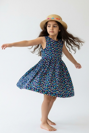 سارافون دخترانه مدل توپی سرمه ای