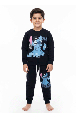 بلوز و شلوار راحتی پسرانه مدل استیچ مشکی