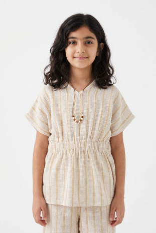 پانچو دخترانه مدل راه راه کرم