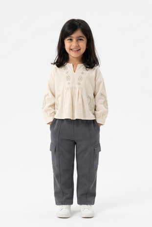 شومیز دخترانه مدل کرم بته جقه و گل 2